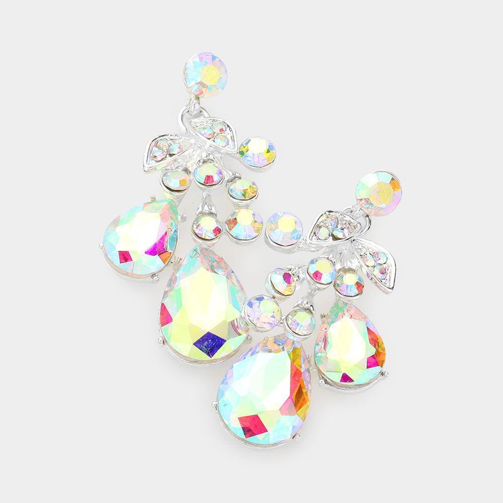Silver Teardrop Stone Cluster Dangle Evening Earrings - Jewelry Store by Erik Rayo