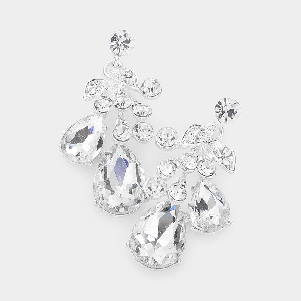 Silver Teardrop Stone Cluster Dangle Evening Earrings - Jewelry Store by Erik Rayo