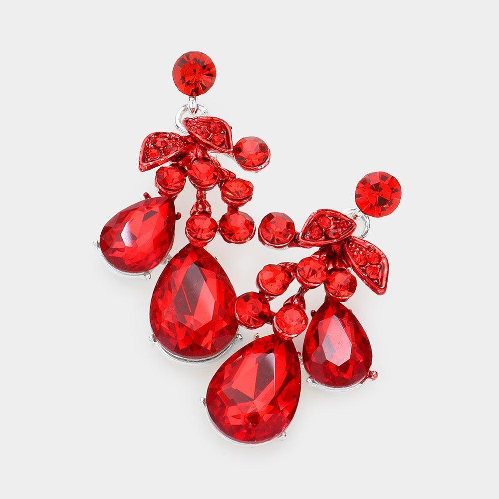 Red Teardrop Stone Cluster Dangle Evening Earrings - Jewelry Store by Erik Rayo