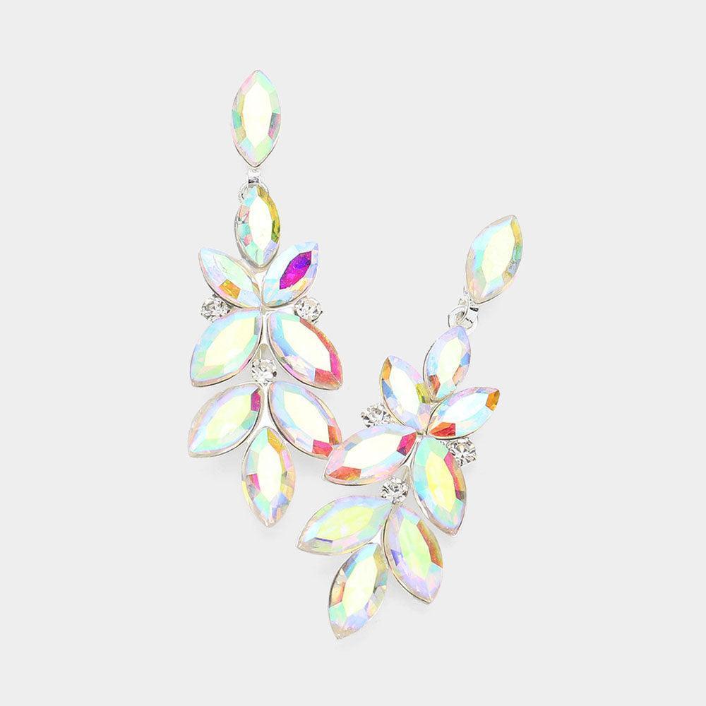 Silver Marquise Stone Cluster Embellished Evening Earrings - Jewelry Store by Erik Rayo