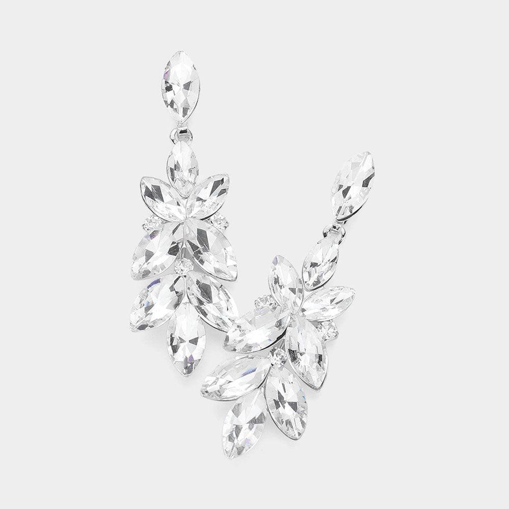 Silver Marquise Stone Cluster Embellished Evening Earrings - Jewelry Store by Erik Rayo