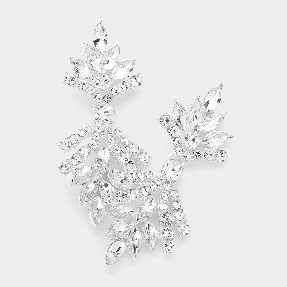 Silver Marquise Round Stone Cluster Evening Earrings - Jewelry Store by Erik Rayo