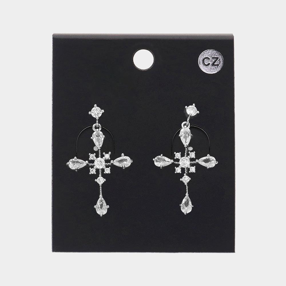CZ Stone Cross Pendant Dangle Earrings - Jewelry Store by Erik Rayo