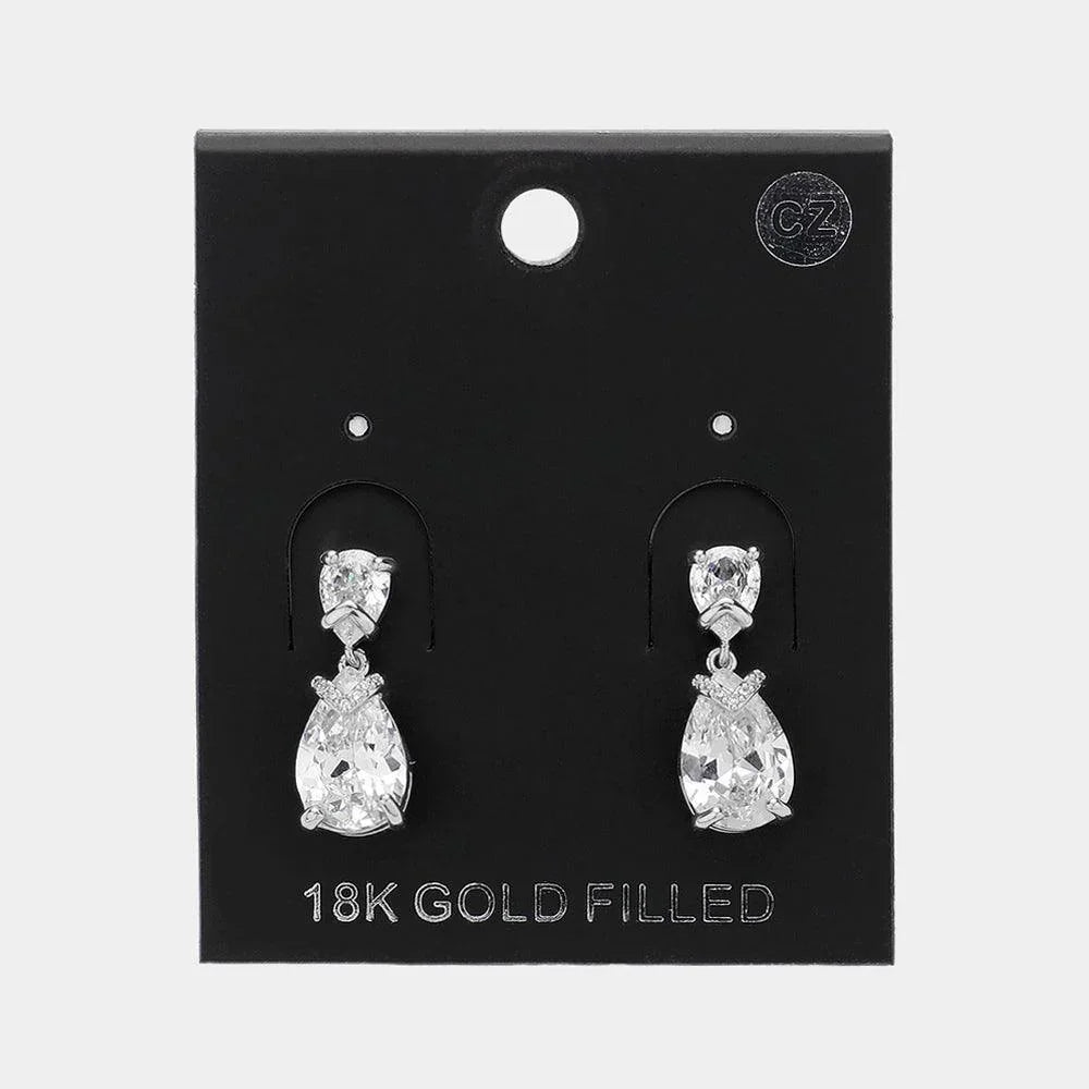 CZ Teardrop Stone Pointed Evening Dangle Earrings - Jewelry Store by Erik Rayo