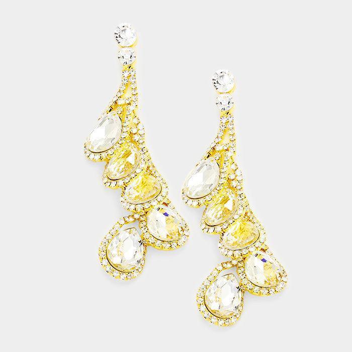 Gold Layered Pave Rhinestone Trimmed Teardrop Evening Earrings - Jewelry Store by Erik Rayo