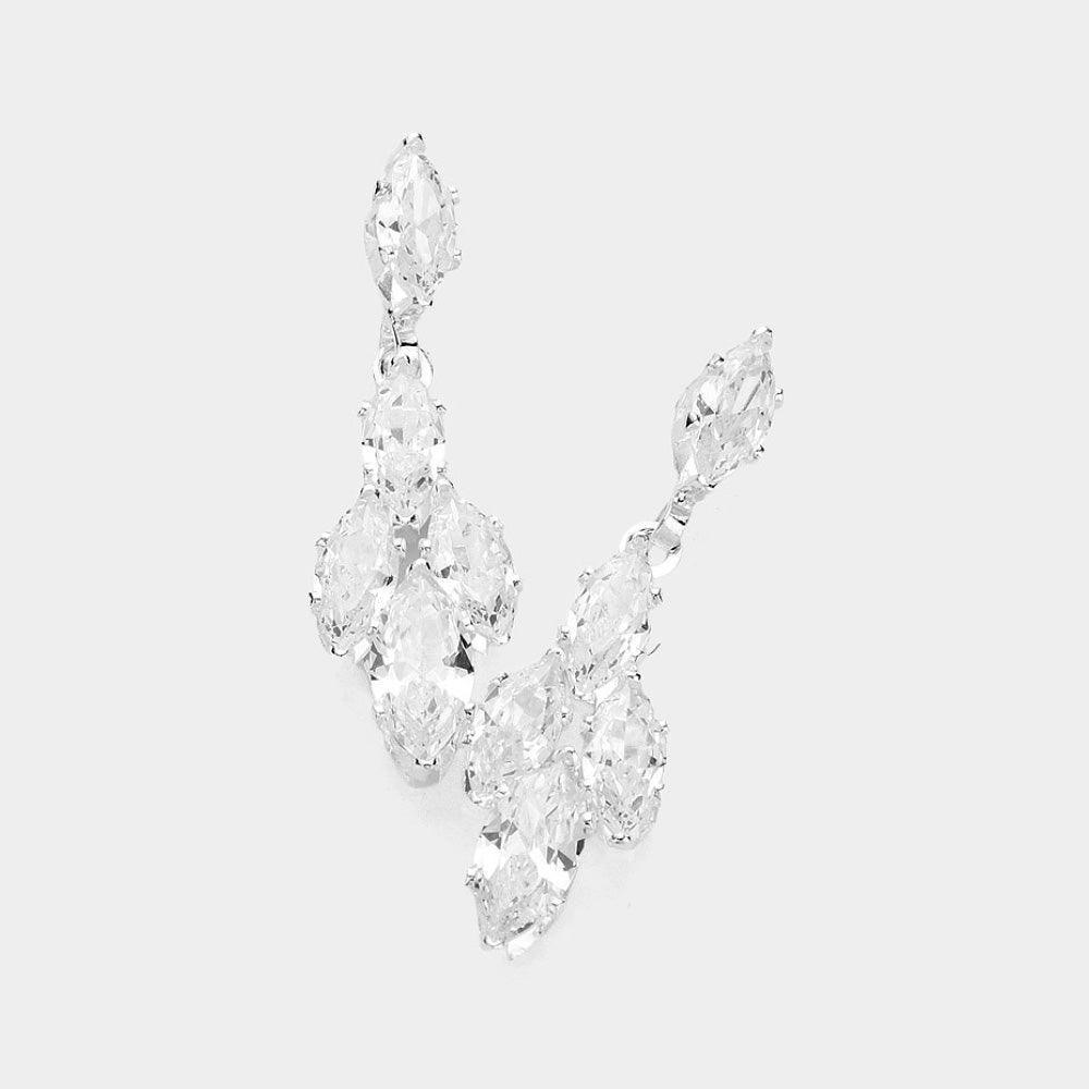 Silver Marquise CZ Stone Pointed Evening Earrings