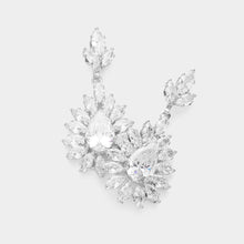 Load image into Gallery viewer, Silver CZ Teardrop Stone Pointed Marquise Stone Embellished Dangle Evening Earrings
