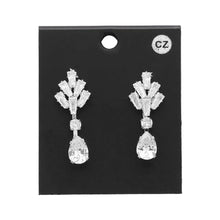 Load image into Gallery viewer, Silver CZ Teardrop Stone Pointed Dangle Evening Earrings
