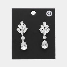 Load image into Gallery viewer, Silver CZ Teardrop Stone Pointed Dangle Evening Earrings
