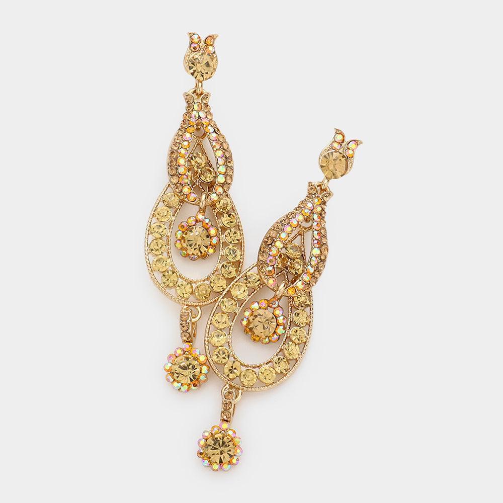 Crystal Rhinestone Rosette Dangle Evening Earrings - Jewelry Store by Erik Rayo