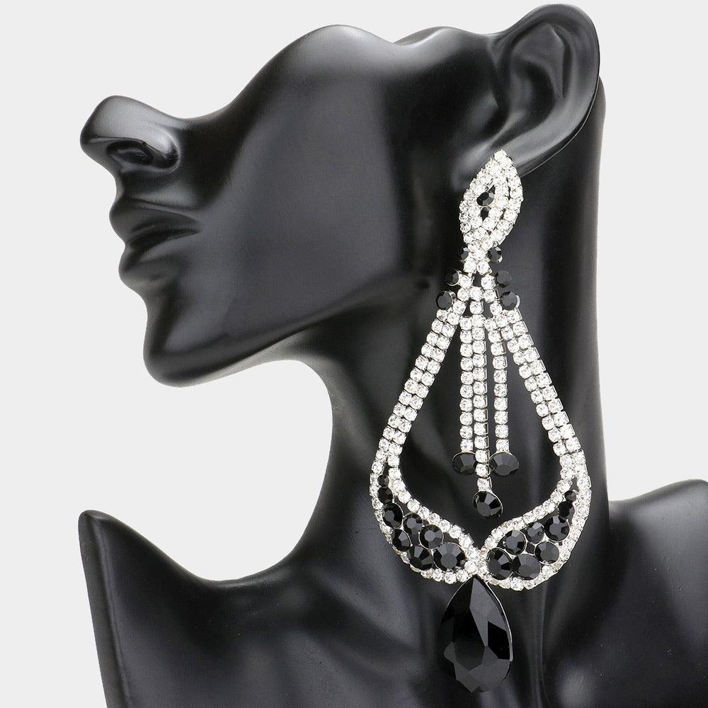 Clear Oversized Pave Glass Teardrop Chandelier Evening Earrings - Jewelry Store by Erik Rayo