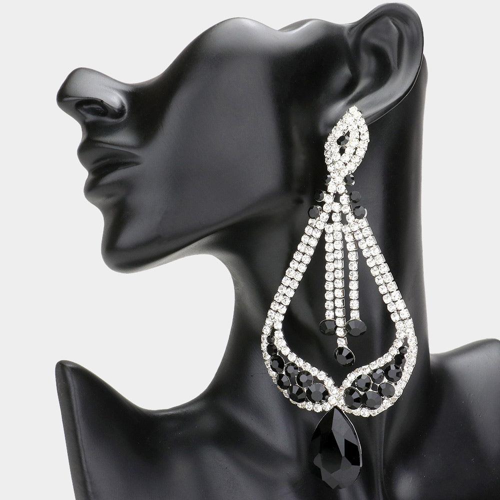 Clear Oversized Pave Glass Teardrop Chandelier Evening Earrings