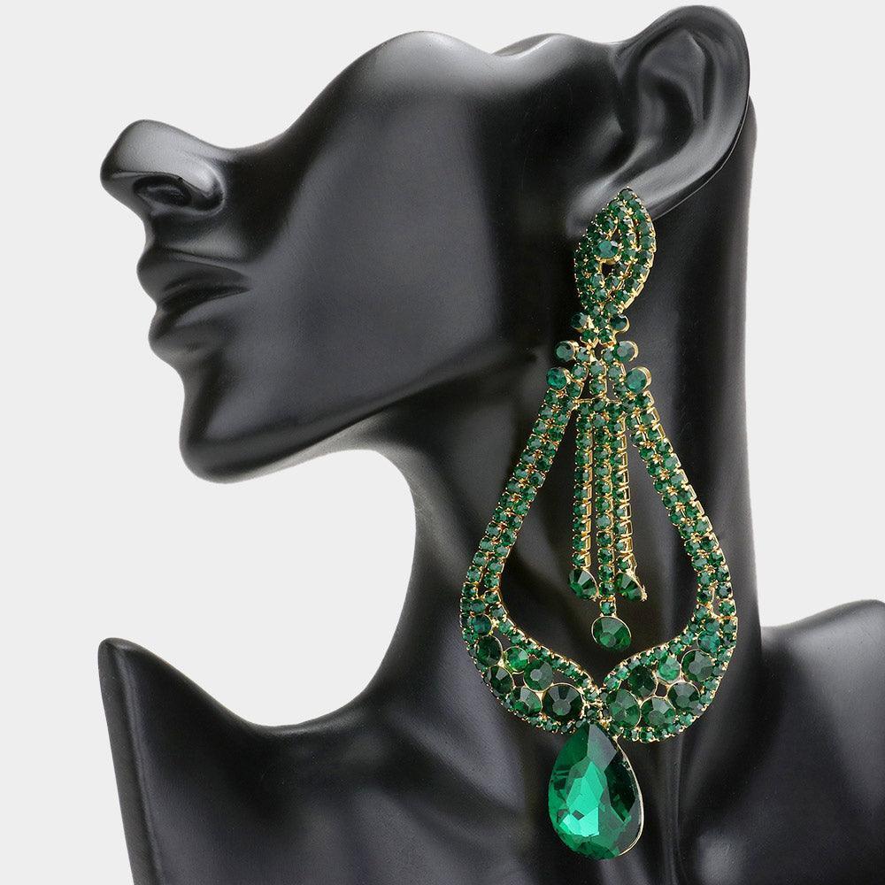 Oversized Pave Glass Teardrop Chandelier Evening Earrings - Jewelry Store by Erik Rayo