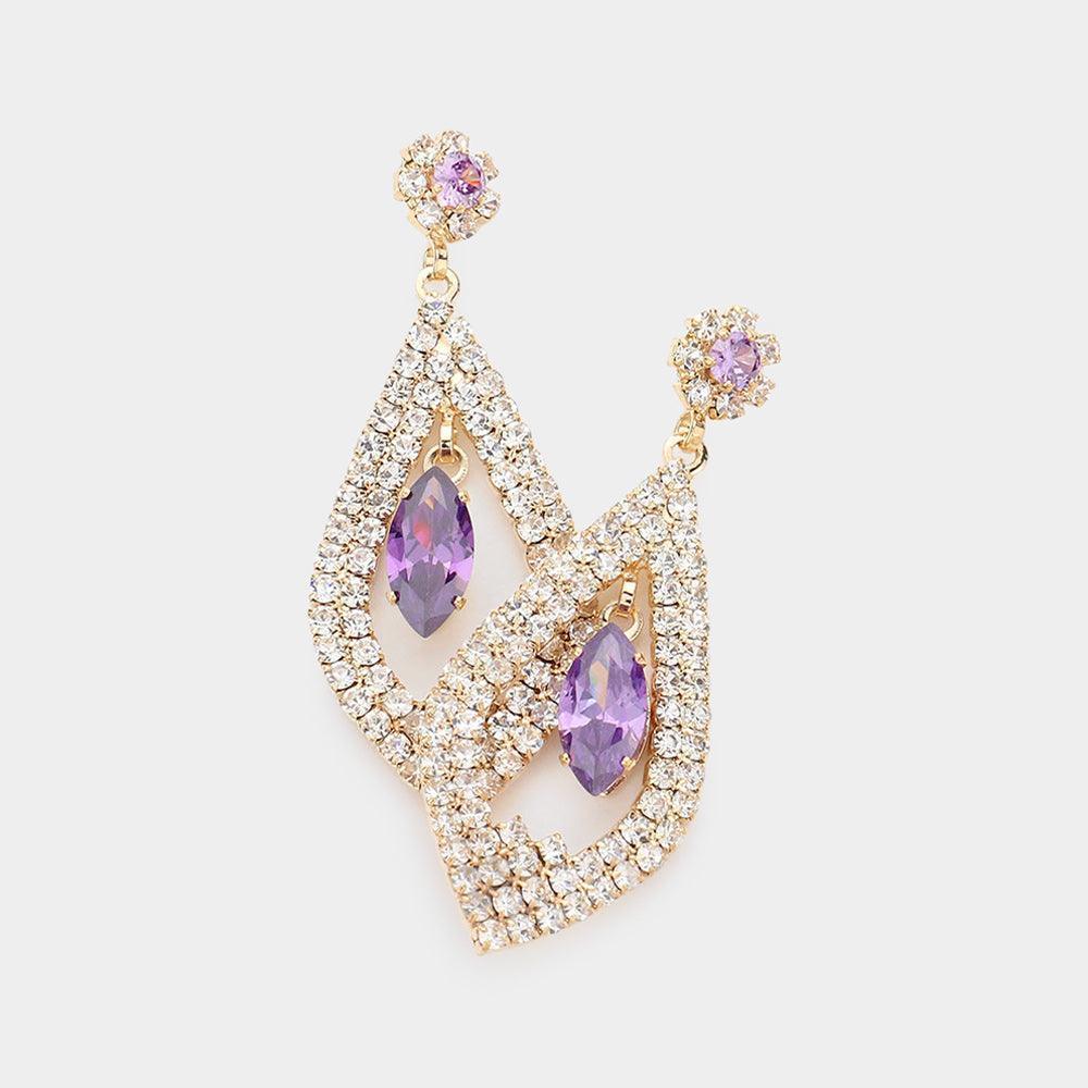 Amethyst CZ Marquise Stone Accented Dangle Evening Earrings - Jewelry Store by Erik Rayo