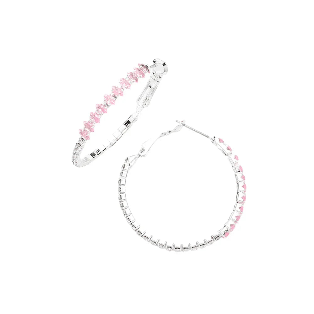 Pink CZ Stone Paved Hoop Evening Earrings - Jewelry Store by Erik Rayo