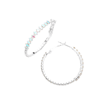 Load image into Gallery viewer, Silver CZ Stone Paved Hoop Evening Earrings
