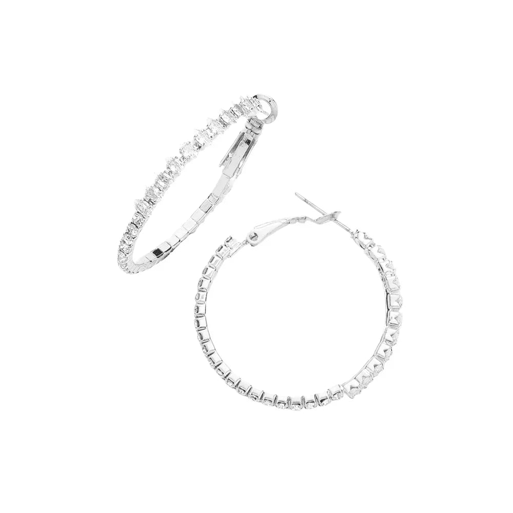 Silver CZ Stone Paved Hoop Evening Earrings - Jewelry Store by Erik Rayo