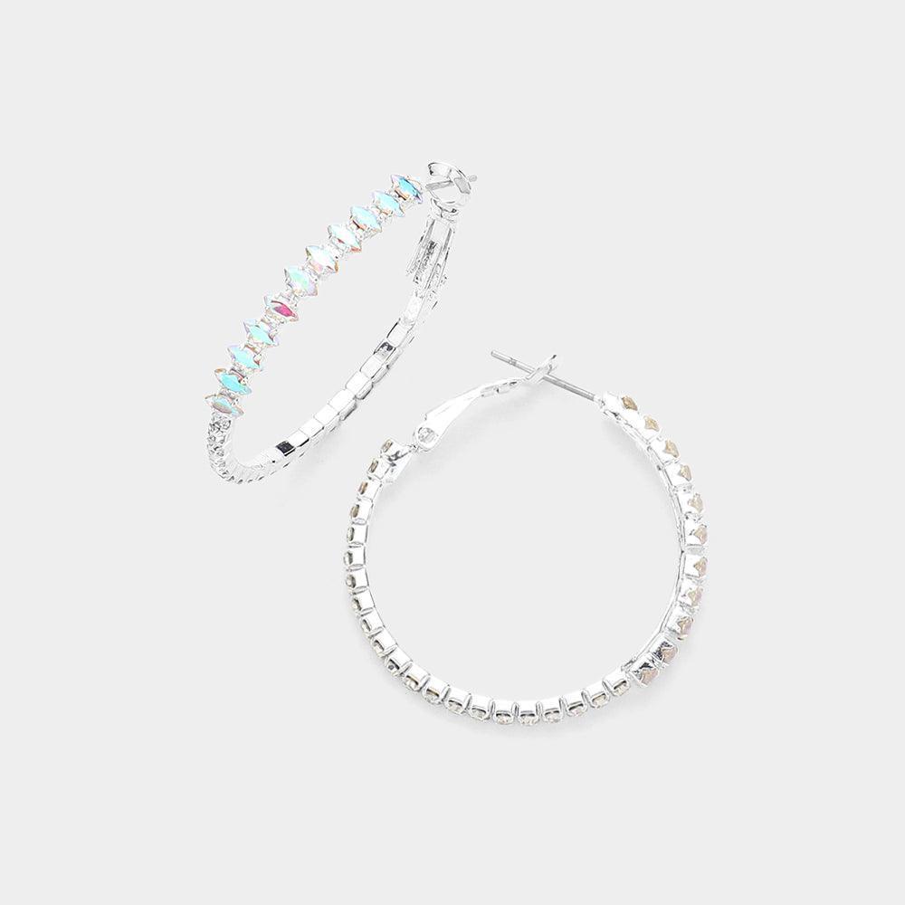 Silver CZ Stone Paved Hoop Evening Earrings - Jewelry Store by Erik Rayo