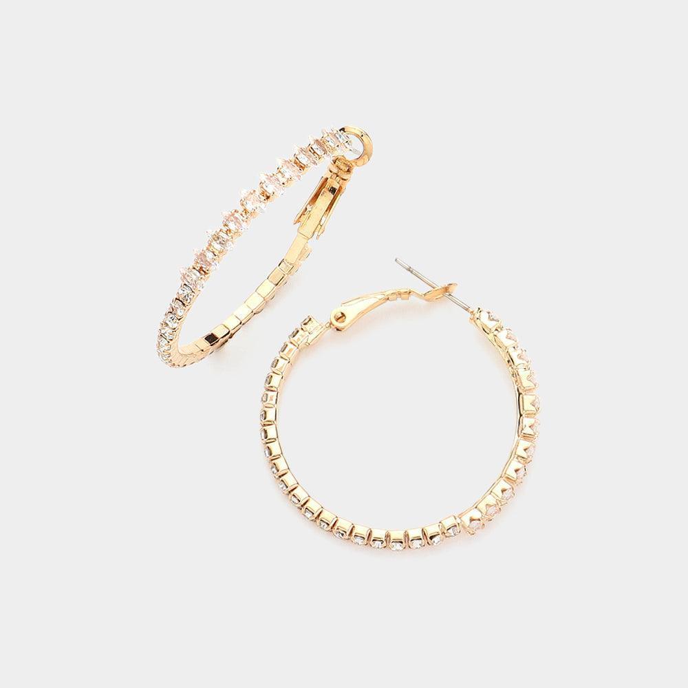 Gold CZ Stone Paved Hoop Evening Earrings - Jewelry Store by Erik Rayo