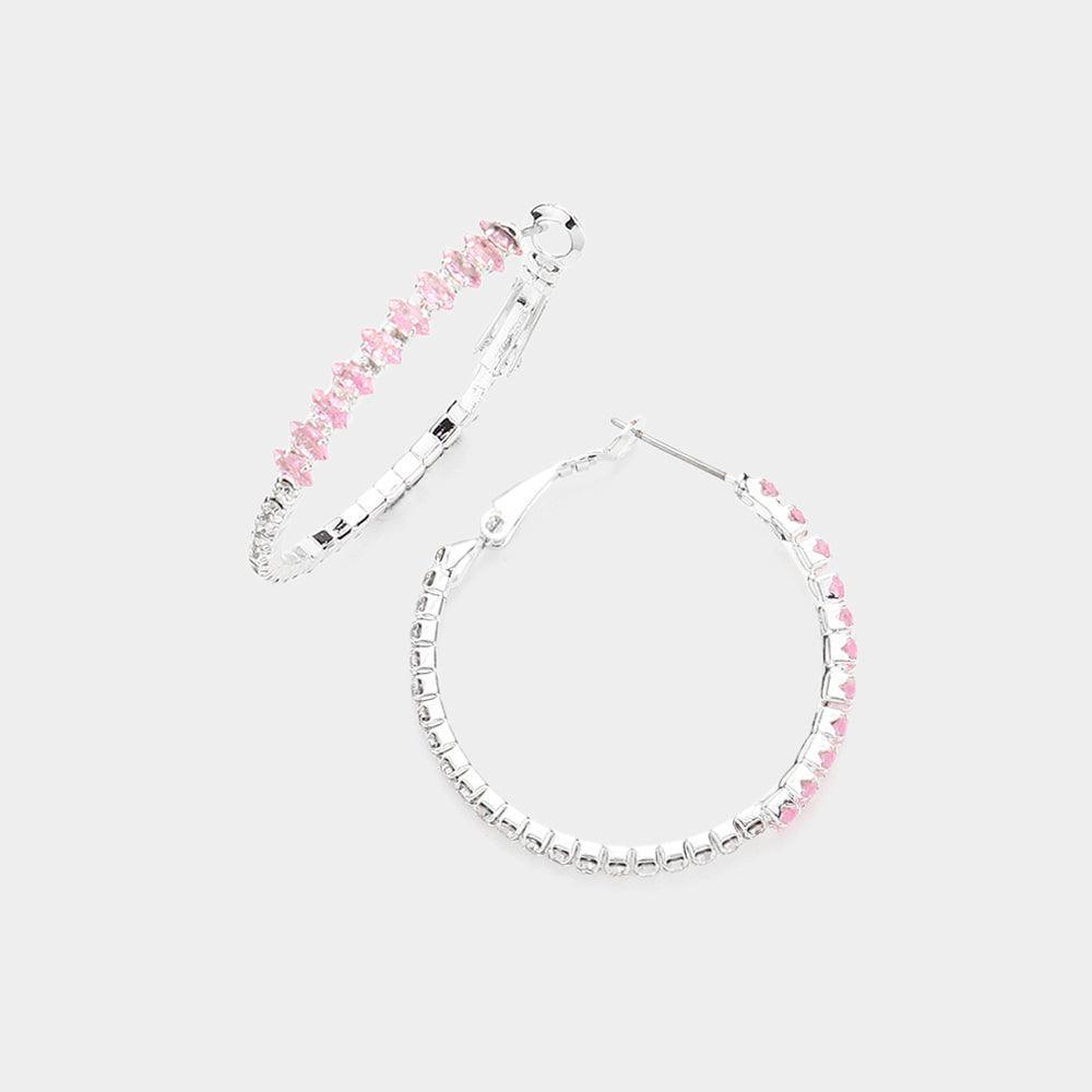 Pink CZ Stone Paved Hoop Evening Earrings - Jewelry Store by Erik Rayo