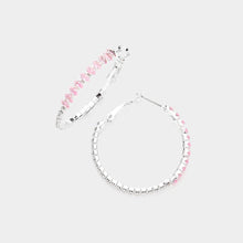 Load image into Gallery viewer, Pink CZ Stone Paved Hoop Evening Earrings
