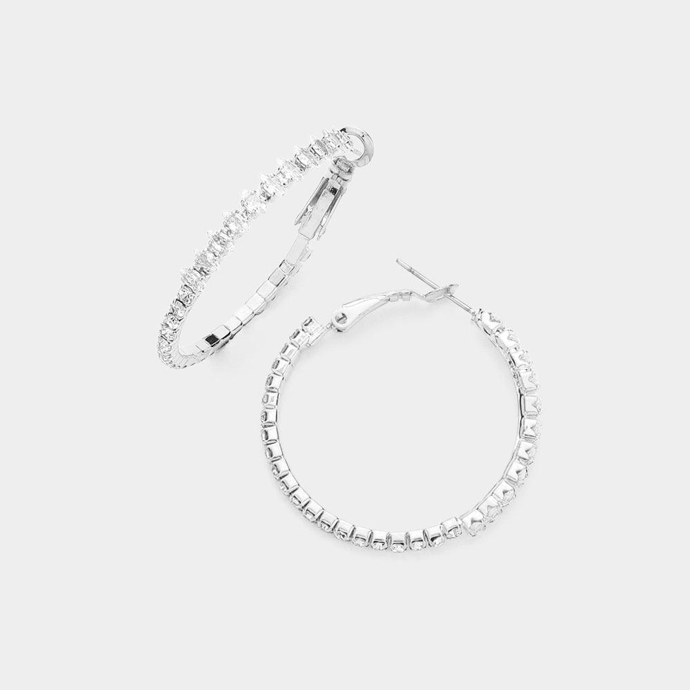 Silver CZ Stone Paved Hoop Evening Earrings - Jewelry Store by Erik Rayo