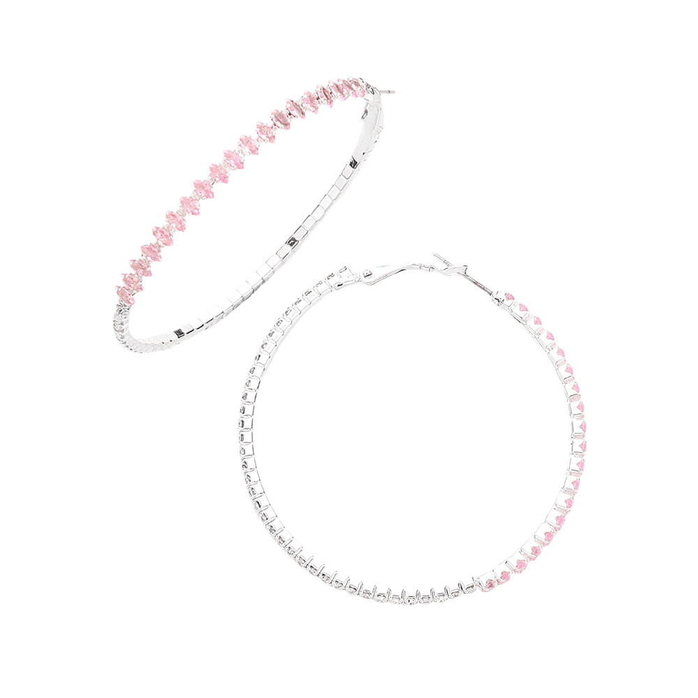 Pink CZ Stone Paved Hoop Evening Earrings