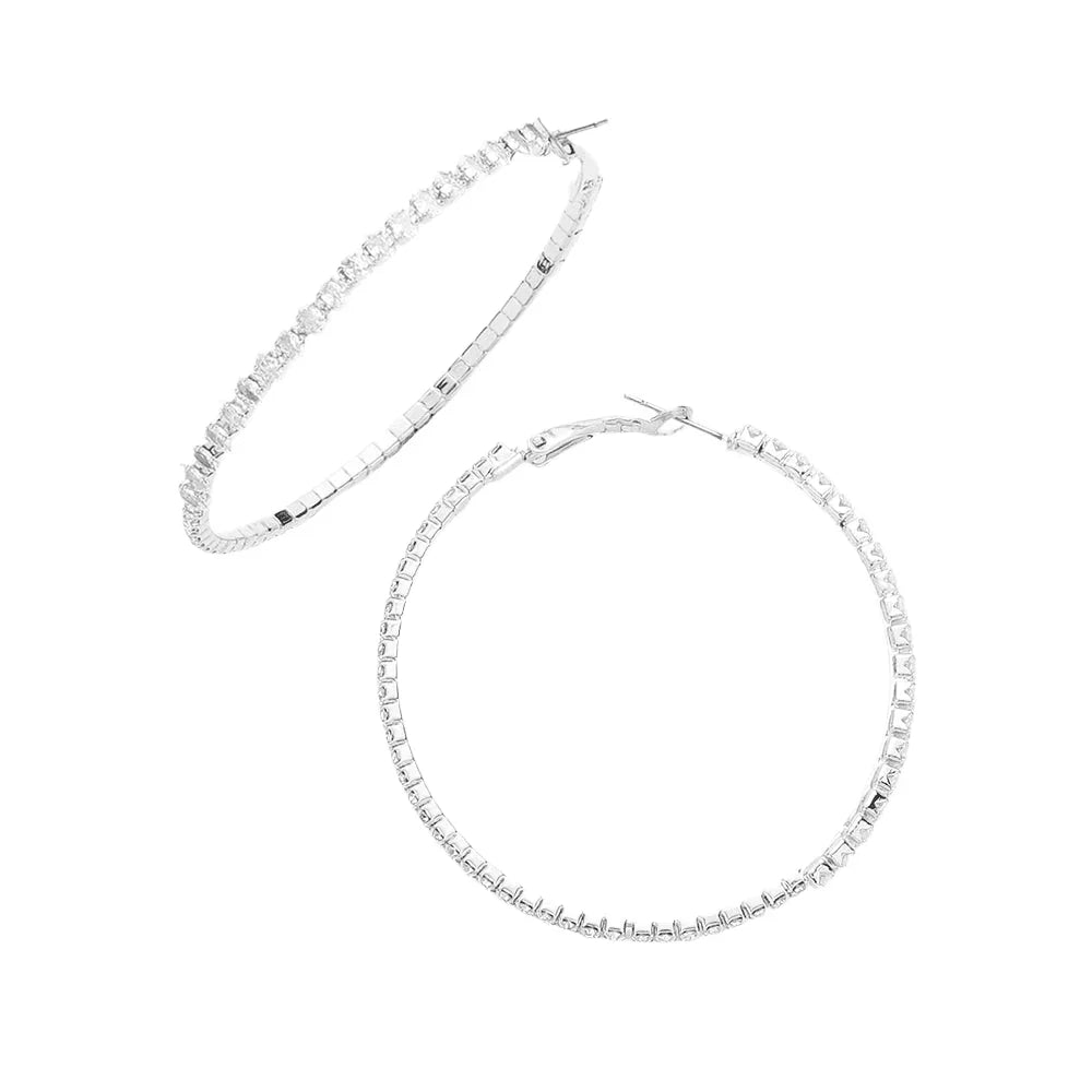 Silver CZ Stone Paved Hoop Evening Earrings - Jewelry Store by Erik Rayo