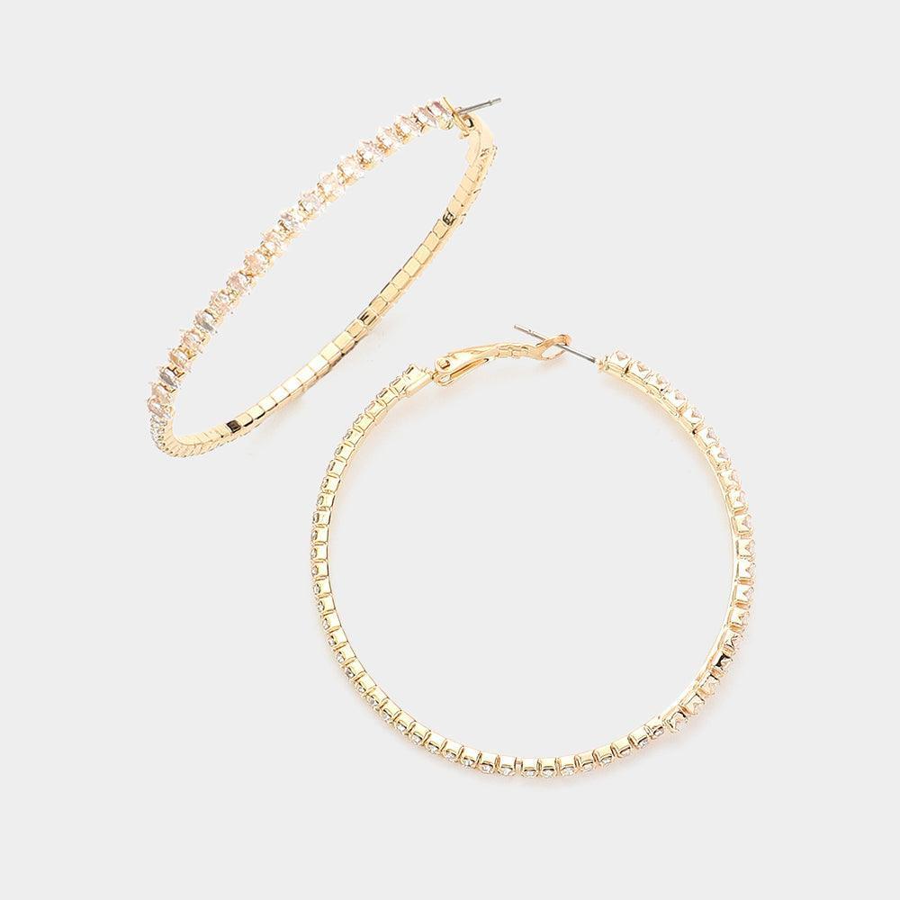Gold CZ Stone Paved Hoop Evening Earrings - Jewelry Store by Erik Rayo