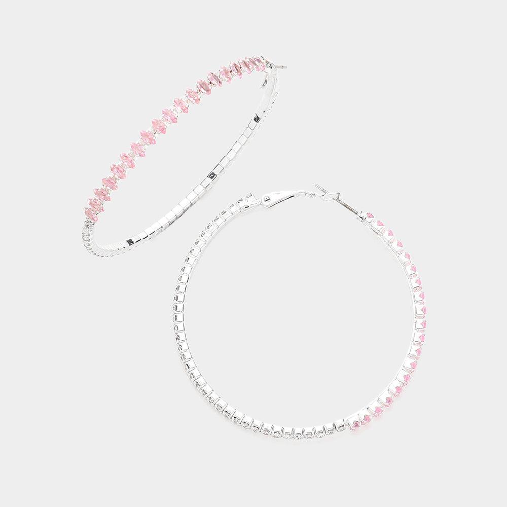 Pink CZ Stone Paved Hoop Evening Earrings - Jewelry Store by Erik Rayo