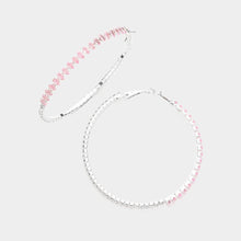 Load image into Gallery viewer, Pink CZ Stone Paved Hoop Evening Earrings
