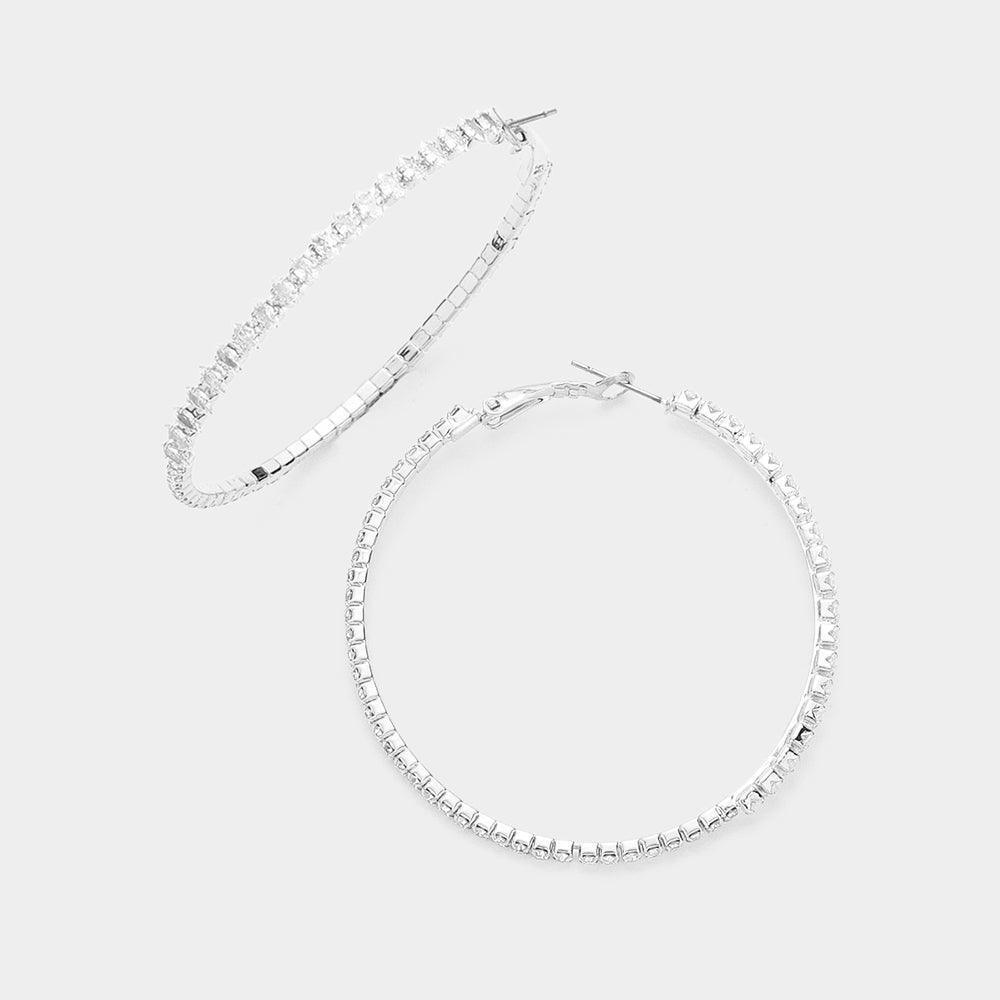 Silver CZ Stone Paved Hoop Evening Earrings - Jewelry Store by Erik Rayo