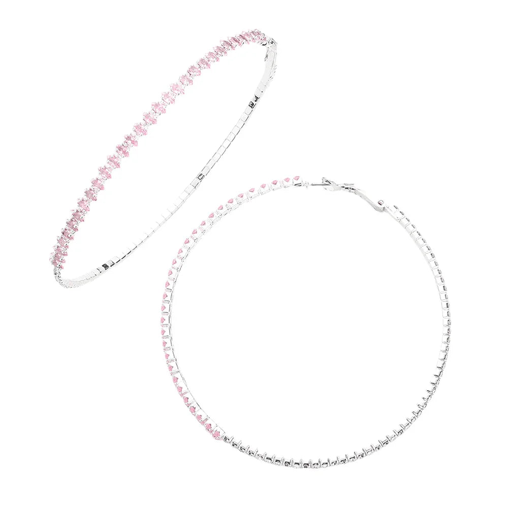 Pink CZ Stone Paved Hoop Evening Earrings - Jewelry Store by Erik Rayo