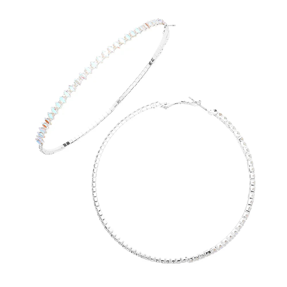 Silver CZ Stone Paved Hoop Evening Earrings - Jewelry Store by Erik Rayo