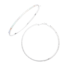 Load image into Gallery viewer, Silver CZ Stone Paved Hoop Evening Earrings
