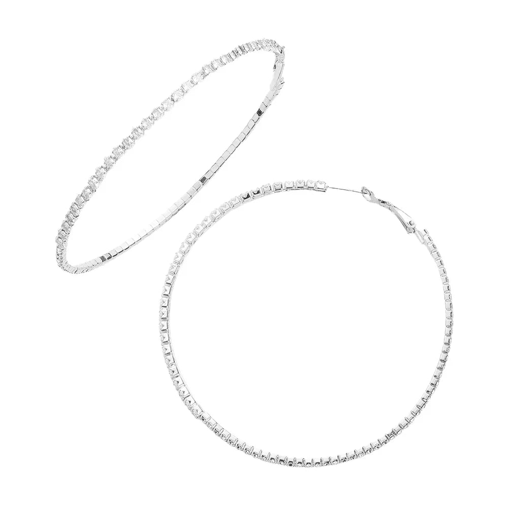 Silver CZ Stone Paved Hoop Evening Earrings - Jewelry Store by Erik Rayo