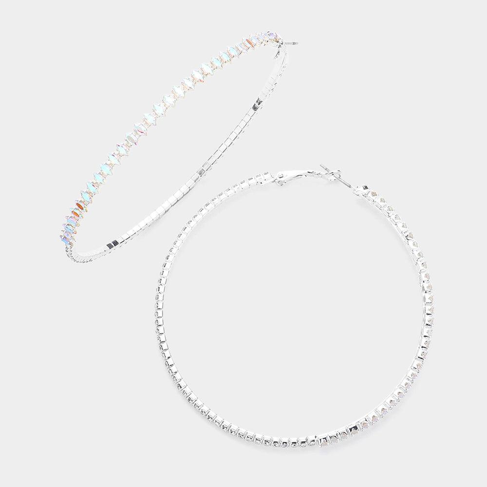 Silver CZ Stone Paved Hoop Evening Earrings - Jewelry Store by Erik Rayo