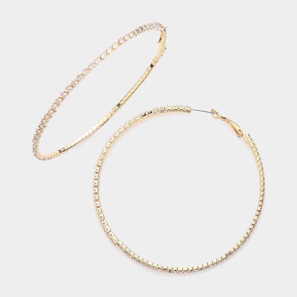 Gold CZ Stone Paved Hoop Evening Earrings - Jewelry Store by Erik Rayo