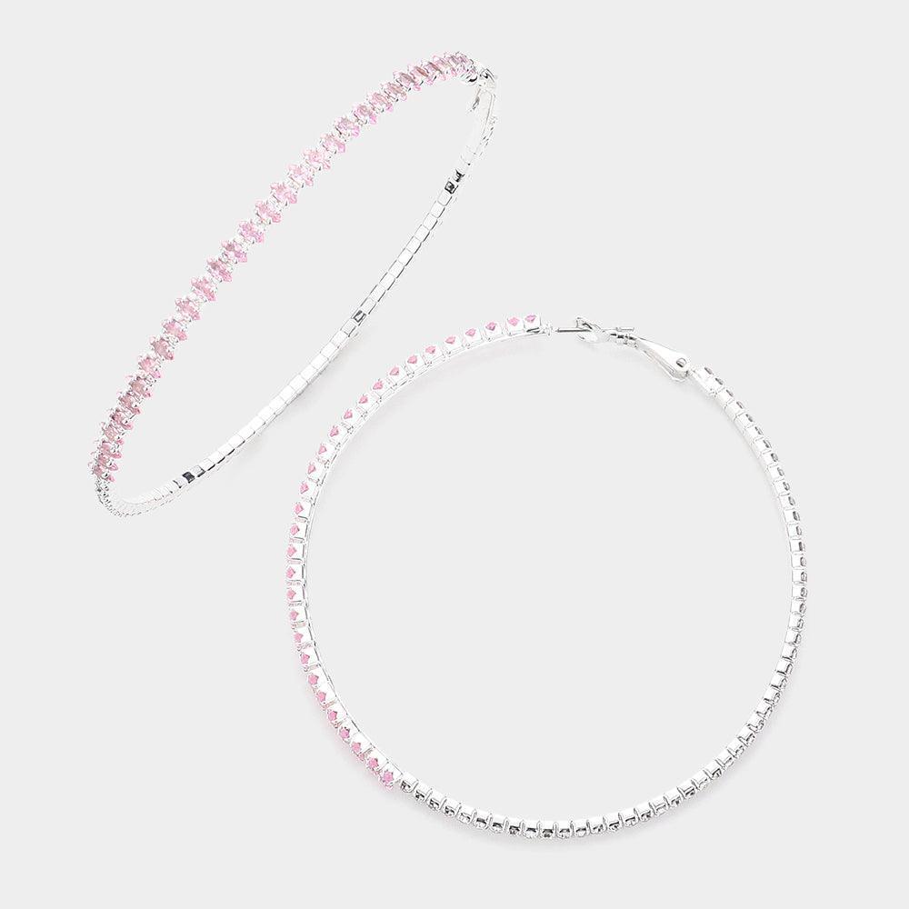 Pink CZ Stone Paved Hoop Evening Earrings - Jewelry Store by Erik Rayo