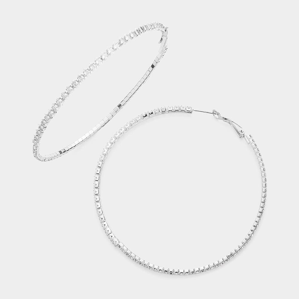 Silver CZ Stone Paved Hoop Evening Earrings - Jewelry Store by Erik Rayo