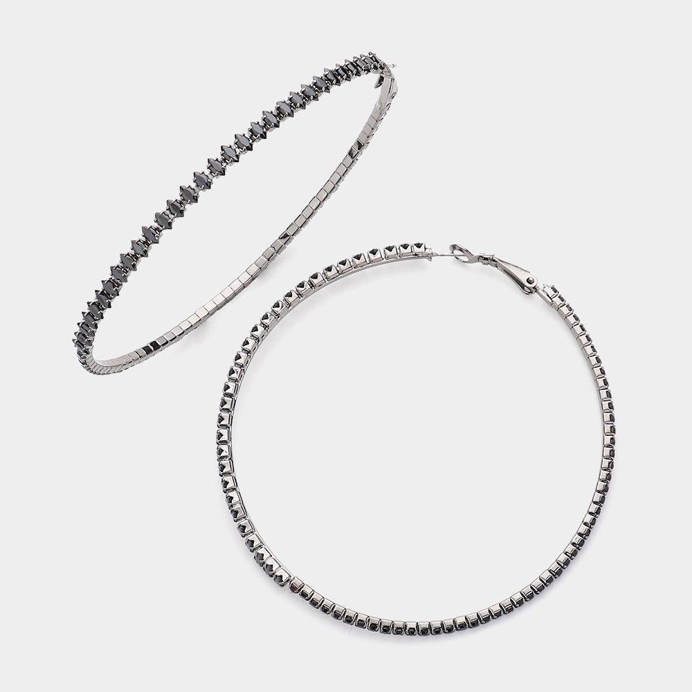 Black CZ Stone Paved Hoop Evening Earrings - Jewelry Store by Erik Rayo