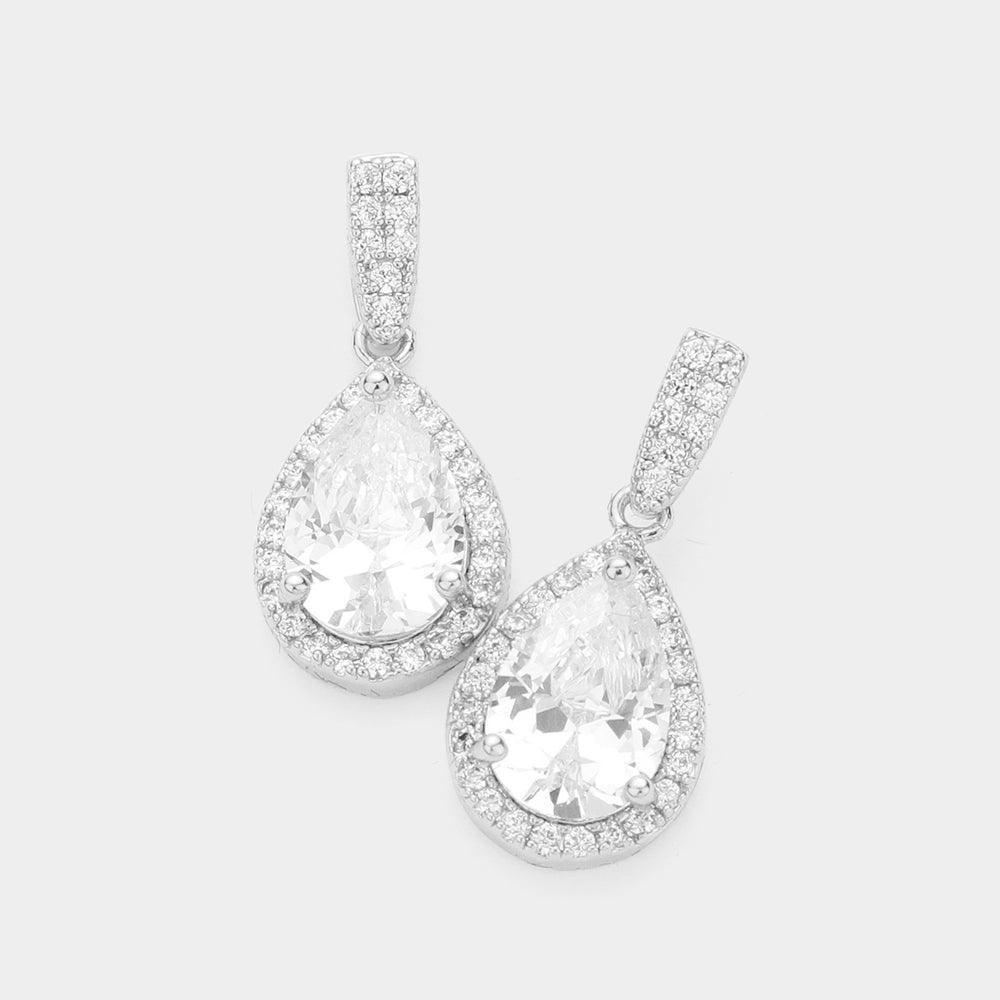 CZ Paved Teardrop Stone Dangle Evening Earrings - Jewelry Store by Erik Rayo