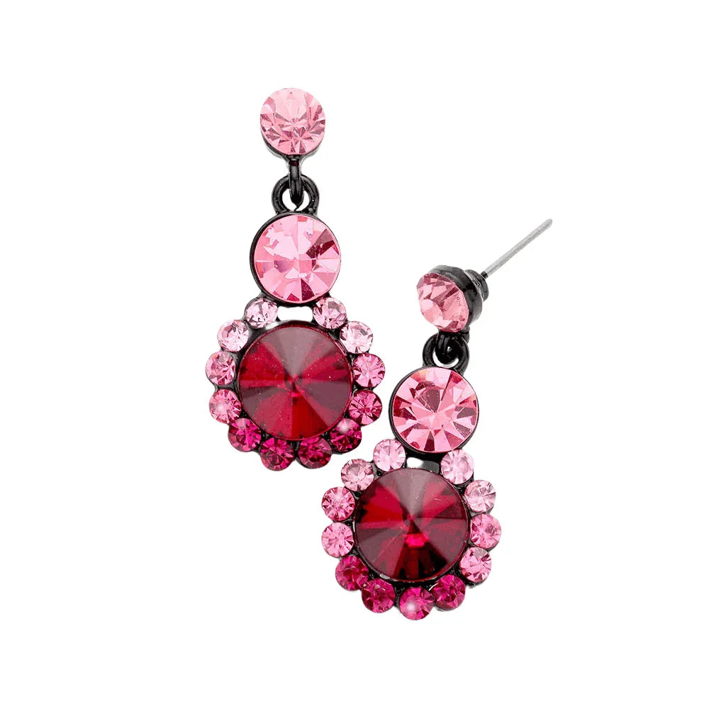 Fuchsia Crystal Round Rhinestone Pave Drop Evening Earrings - Jewelry Store by Erik Rayo