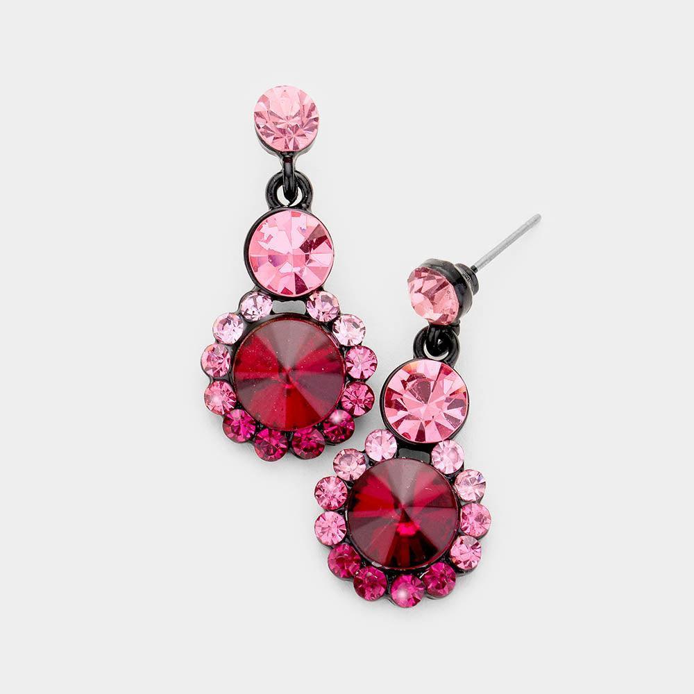 Fuchsia Crystal Round Rhinestone Pave Drop Evening Earrings - Jewelry Store by Erik Rayo