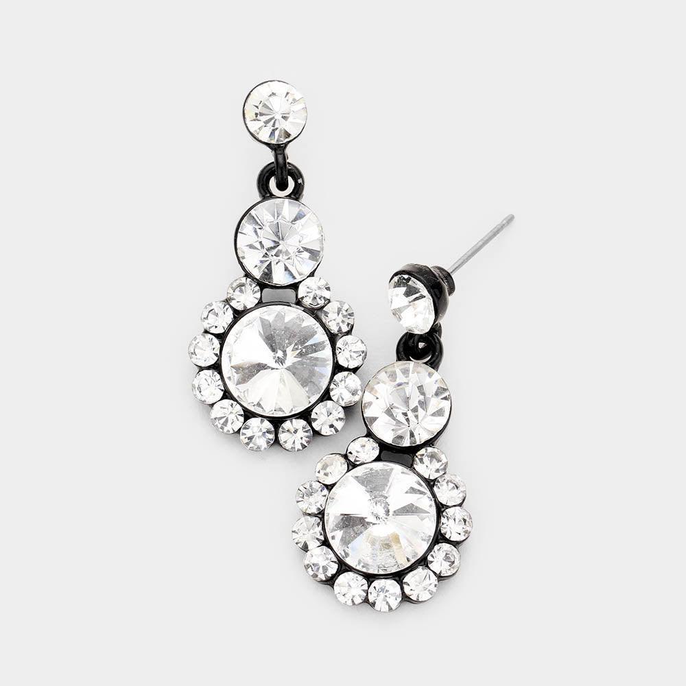 Clear Crystal Round Rhinestone Pave Drop Evening Earrings - Jewelry Store by Erik Rayo