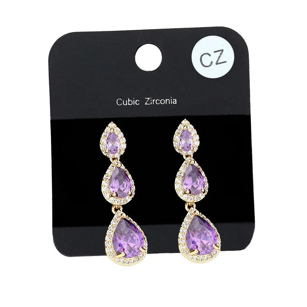 Clear Cubic Zirconia Triple Teardrop Link Evening Earrings - Jewelry Store by Erik Rayo