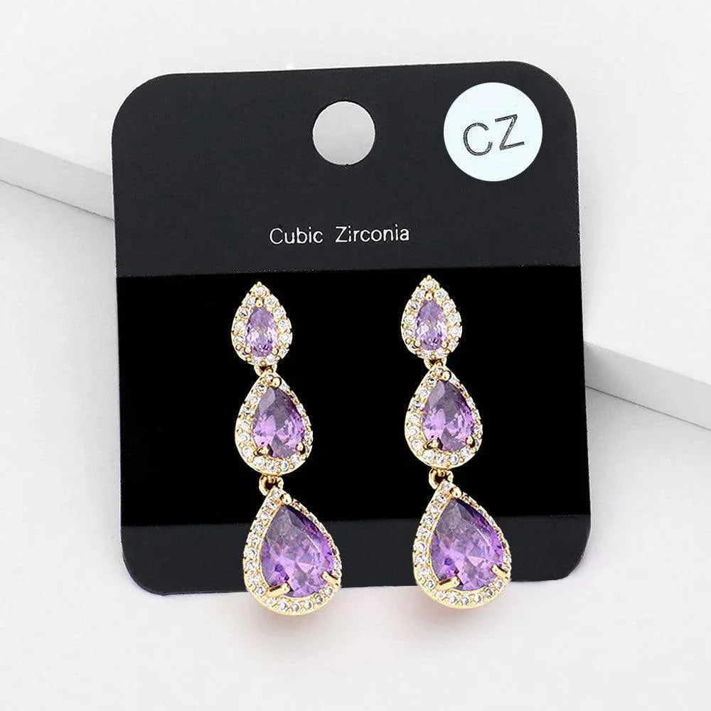 Clear Cubic Zirconia Triple Teardrop Link Evening Earrings - Jewelry Store by Erik Rayo