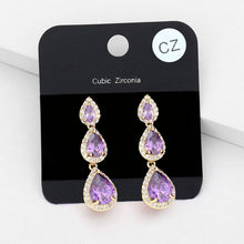 Load image into Gallery viewer, Clear Cubic Zirconia Triple Teardrop Link Evening Earrings
