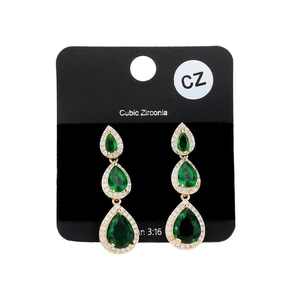 Clear Cubic Zirconia Triple Teardrop Link Evening Earrings - Jewelry Store by Erik Rayo