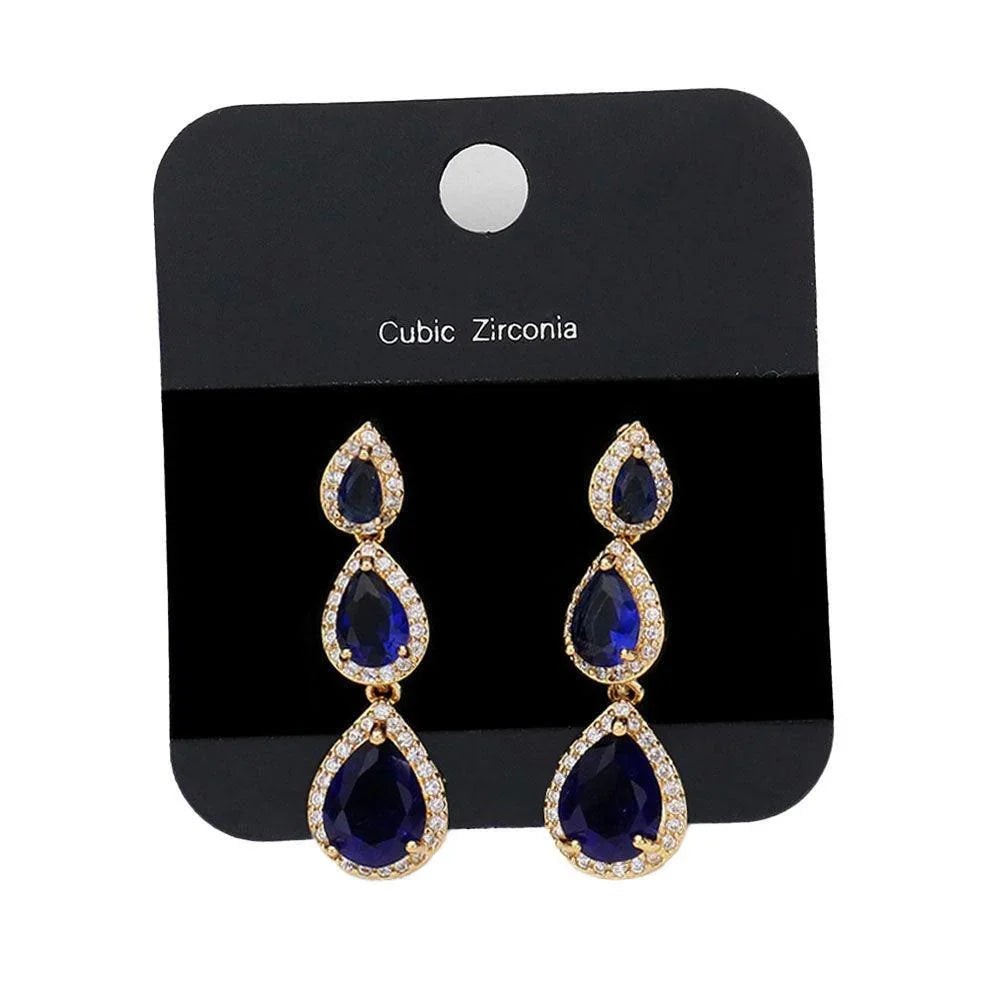 Clear Cubic Zirconia Triple Teardrop Link Evening Earrings - Jewelry Store by Erik Rayo